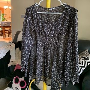 Gap semi sheer floral ruffle peasant top